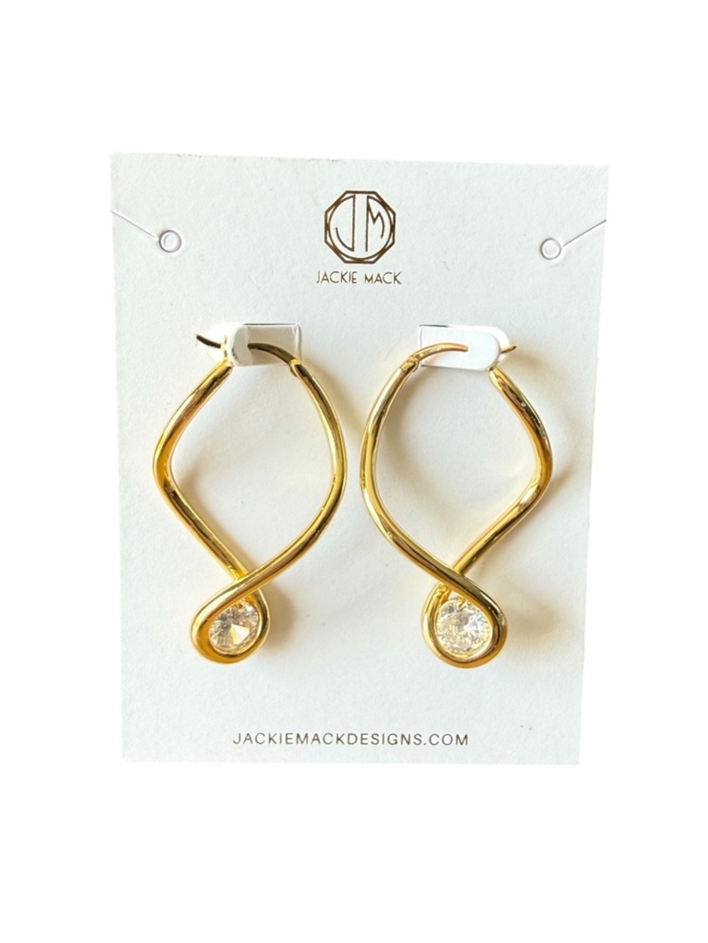 Jackie Mack Lumi Drop Earrings Gold Plated CZ Twist Dangle NWT 1.77”